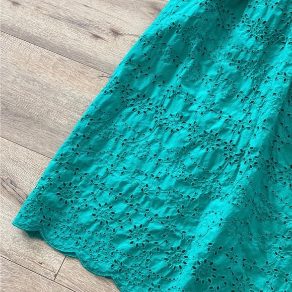 ZARA LARGE EMBROIDERED EYELET GREEN MIDI DRESS LARGE - Picture 5 of 8